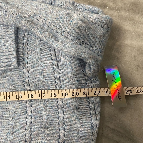 NWT Derek Heart Size L Oversized Cropped V Neck Pointelle Cardigan Light Blue - Picture 10 of 10